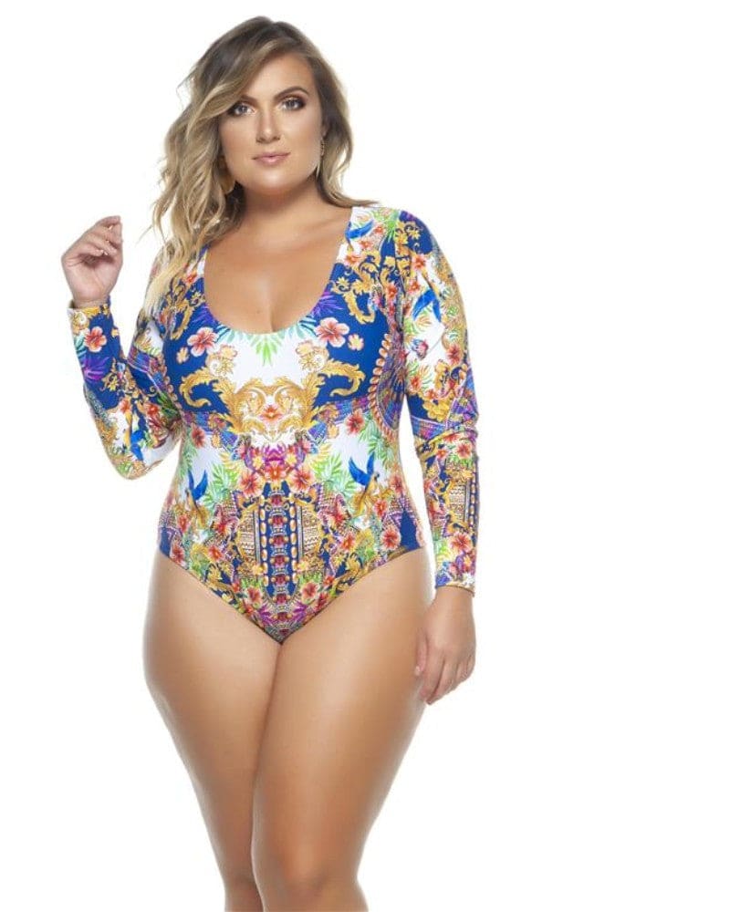 Plus size one piece long sleeve swimsuit 2025